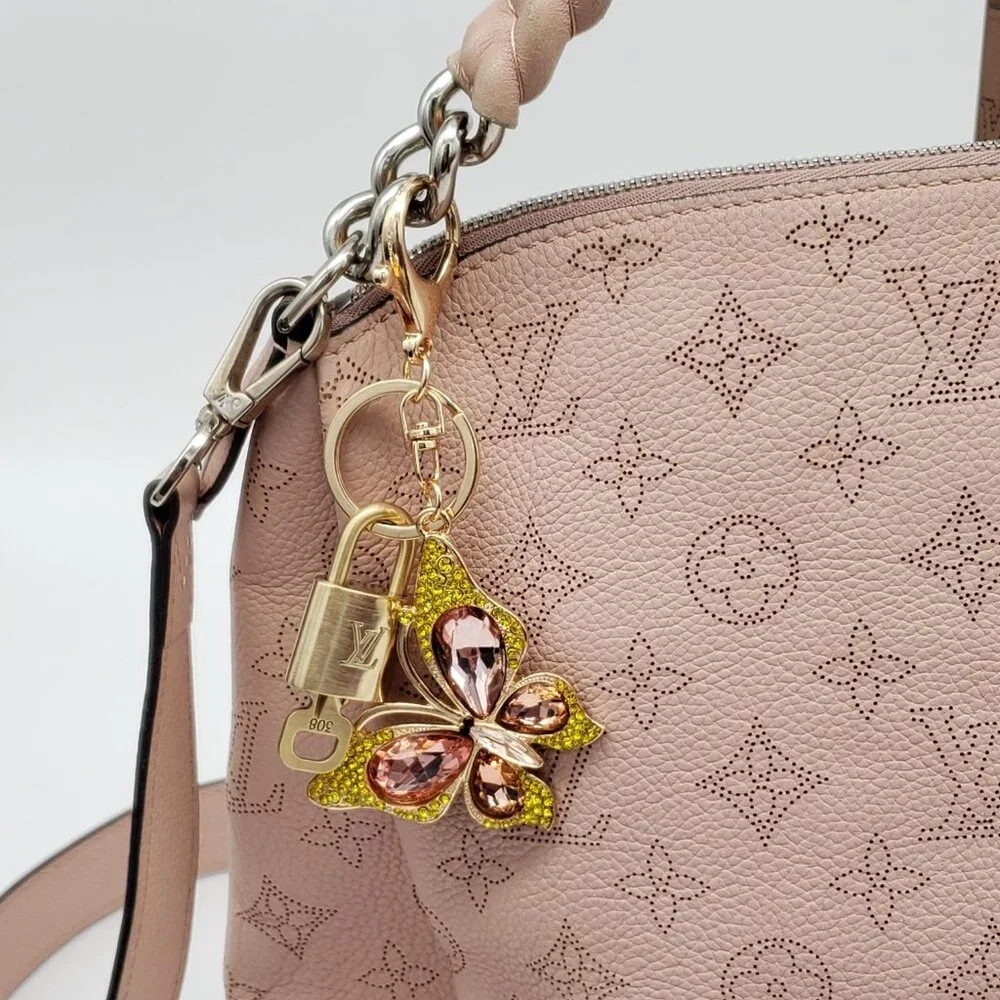 Authentic Louis Vuitton Padlock & Key Gold ✨Unbranded Butterfly Bag Keychain